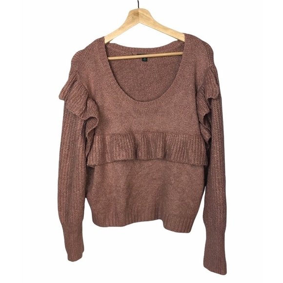 Wild Fable Mauve Pink Knit Ruffle Cropped Pullover Sweater XXL - Picture 2 of 9